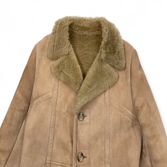 Leather Attic Vintage Shearling Sheepskin Brown Leather Fur Coat Jacket Men's 42 - Picture 3 of 9